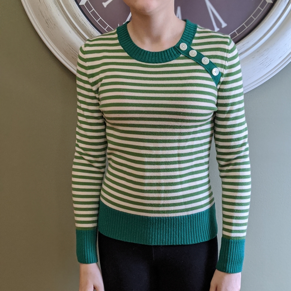 J. crew. Ivory and green striped sweater 💚